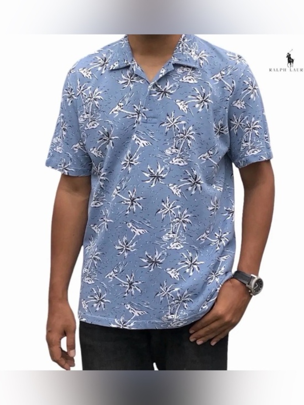 VTG 90Polo by Ralph Lauren Men's AlI-Over Palm Tree Print ShortSleeve Polo Shirt
